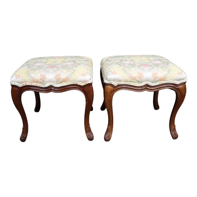 Pair of Henredon French Style Cherry Footstools For Sale