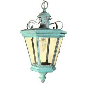 Vintage Solid Brass Hanging Lantern / Pendent / Verdigris Patina