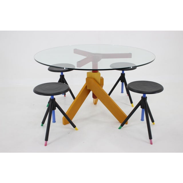 Table and Stools by Vico Magistretti, Italy, 1980s, Set of 5 For Sale - Image 12 of 18