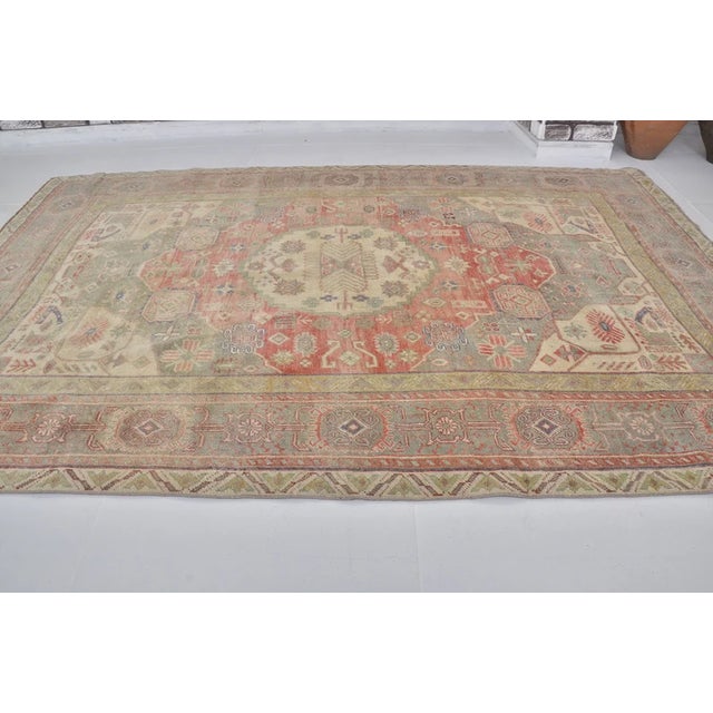 Handmade wool carpet in Turkish Anatolia , Vintage Oushak Rug,Turkish Vintage Anatolian Rug, Handmade wool Rug . One Of...