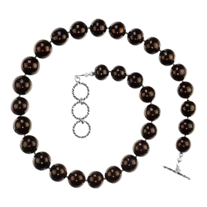 Gently Graduated Black Gemstone Necklace With Sterling Accents