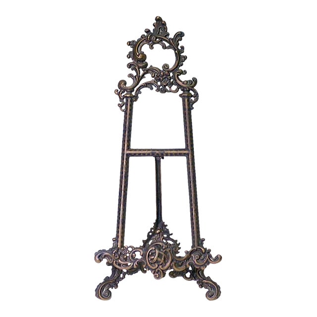 Large Antique Cast Bronze Rococo Revival Portrait or Picture Easel With Leaves and Flowers For Sale