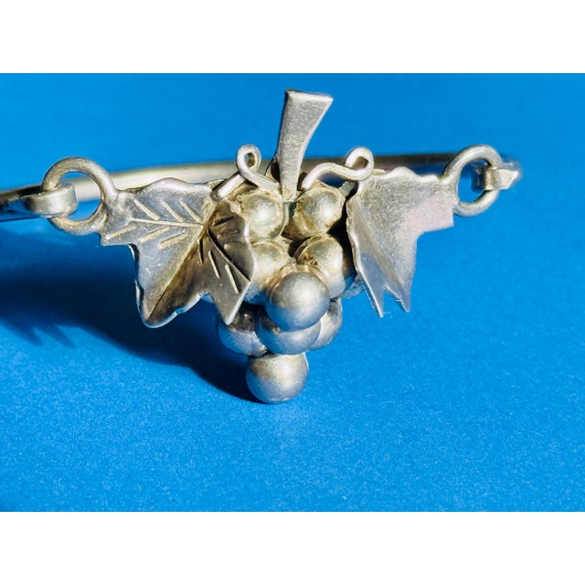 Metal Mid Century Mexican Sterling Silver Grape Cluster Split Cuff Bracelet For Sale - Image 7 of 9