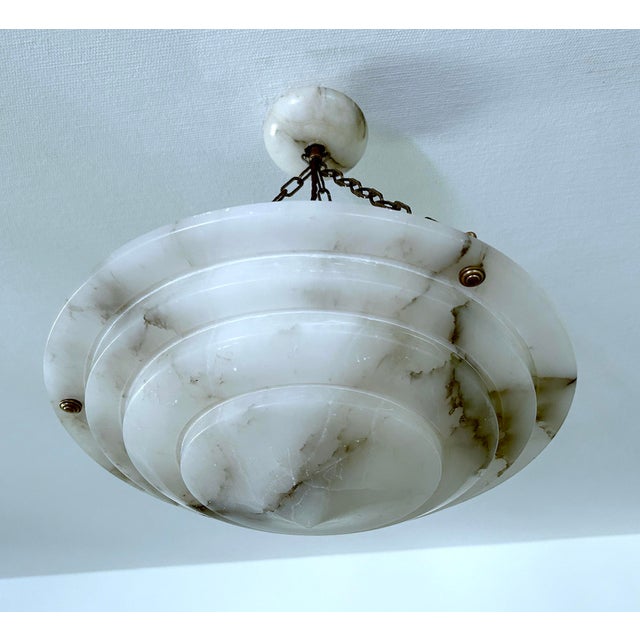 Art Deco French Pendant Light in Alabaster Marble, 1930s For Sale - Image 9 of 18