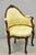Antique French Louis XV Style Carved Walnut Yellow Fabric Boudoir Lounge Chair. Circa Early 20th Century. Measurements:...