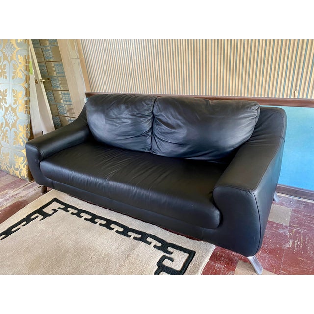 Nicoletti Black Leather Modern Couch For Sale - Image 15 of 16