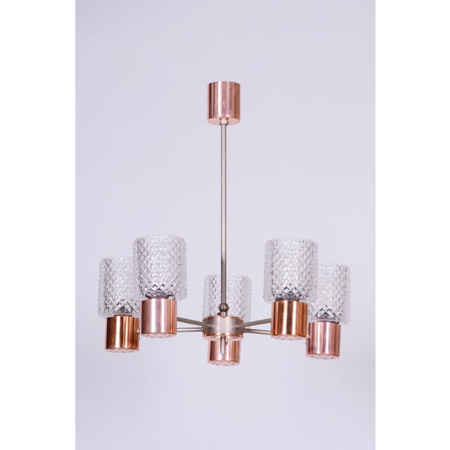 Mid-Century Chandelier in Chrome, Steel, Copper and Glass, Czech, 1960s For Sale - Image 10 of 10