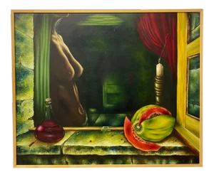 Carlos Alpizar "Mujer Enamor" Original Surreal Oil Painting C.2000