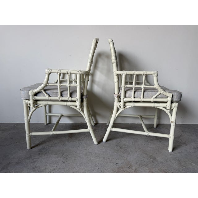1970's McGuire Palm Beach Coastal - Style White Bamboo & Leather Wrapped Dining Chairs – Set of 6 For Sale - Image 11 of 18