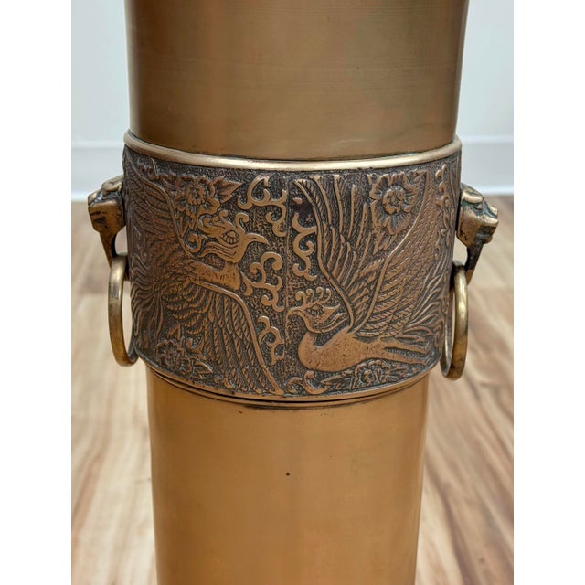 Mid 20th Century Vintage Brass Umbrella Stand W/Lion Head Handles For Sale - Image 5 of 7