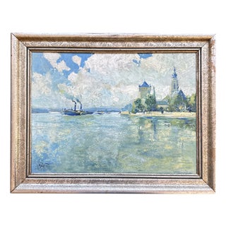 Impressionistic View of Eltville am Rhein by Rheingau Artist Willy Holtmann, 1930 For Sale