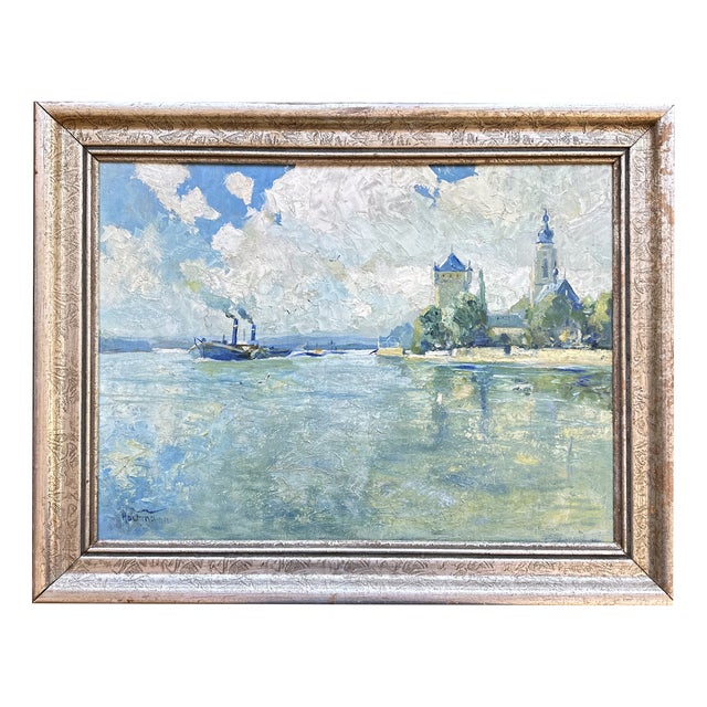 Impressionistic View of Eltville am Rhein by Rheingau Artist Willy Holtmann, 1930 For Sale