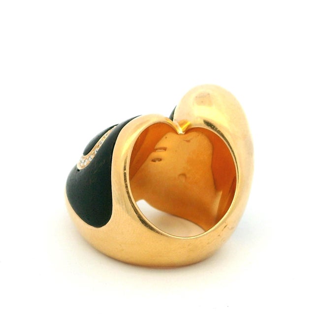 1990s Circa 1990 Italian 18k Gold Ebony Wood and Diamond Statement Ring, Size 7.5 For Sale - Image 5 of 13