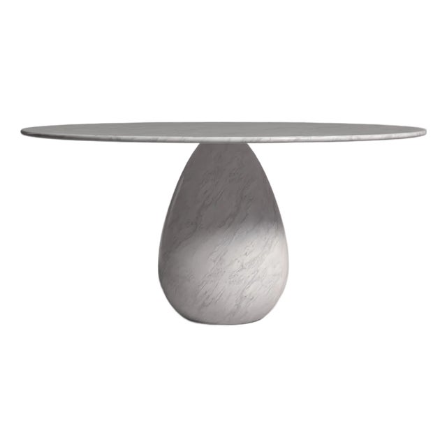 Pearl Italian Carrara Marble Round Dining Table 60" For Sale