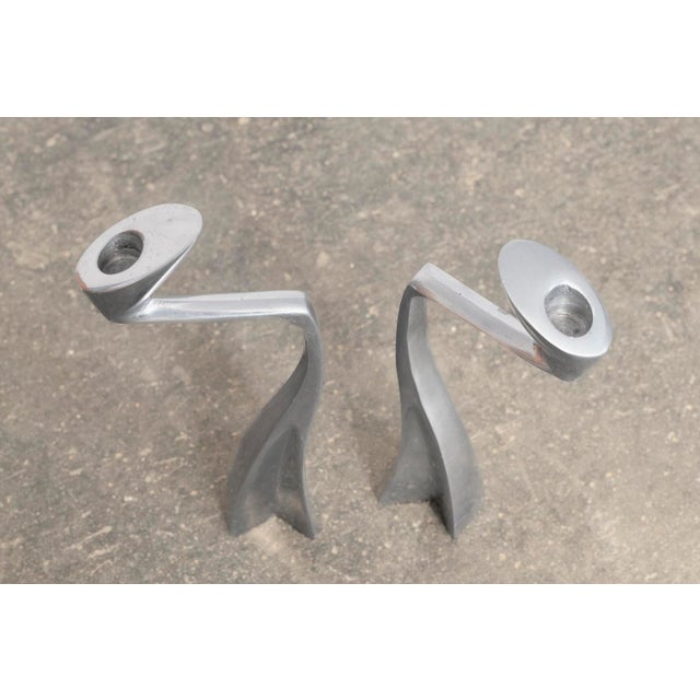 Swan Candlesticks in Aluminum by Matthew Hilton for SCP England, 1980s, Set of 2 For Sale - Image 6 of 7