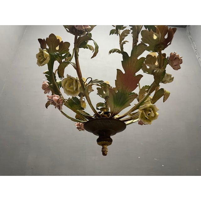Italian Tole & Ceramic Floral Chandelier, 1960s For Sale - Image 11 of 18