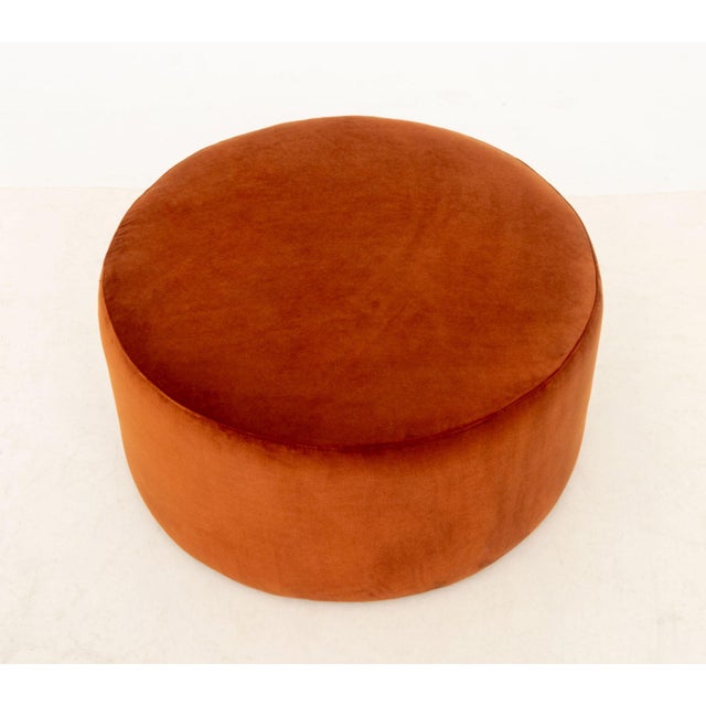 Modern Modern Burnt Orange Velvet Circular Ottoman For Sale - Image 3 of 8