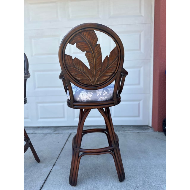 Upgrade your kitchen or patio with this gorgeous pair of tropical rattan swivel bar stools. These are real wood/rattan...