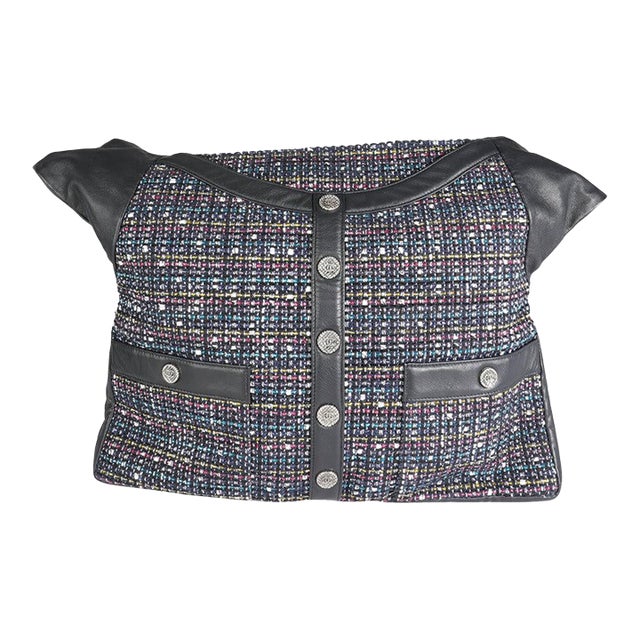 Navy Lambskin & Multicolor Tweed Girl Bag For Sale