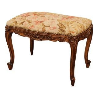 French Louis XV Style Floral Tapestry Carved Stool For Sale