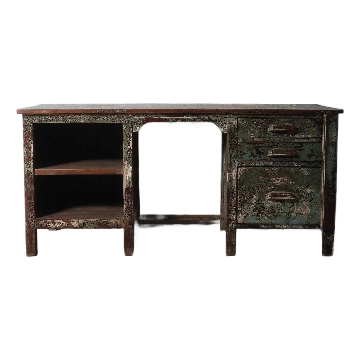 Mid 20th Century Rustic Industrial Aged Patina Wooden Desk With Metal ...