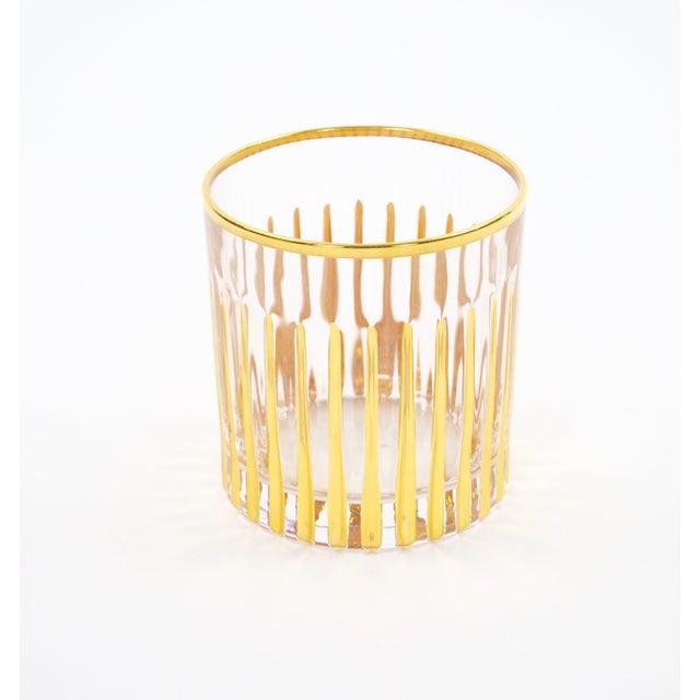 Mid-Century Italian 24k Gilt Gold-Decorated Whiskey / Scotch Lowball Glass Set For Sale - Image 12 of 14