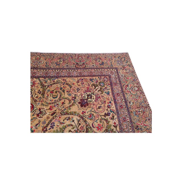 Goldenrod Authentic Hand Knotted Vintage Tabreez Wool Area Rug 12.6 X 9.3 Ft For Sale - Image 8 of 10