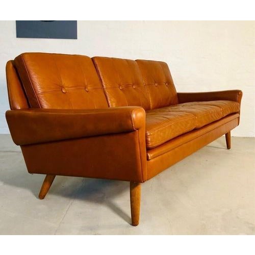 Mid-Century Danish 3 Person Sofa in Cognac Leather from Svend Skipper, 1970s For Sale - Image 6 of 8