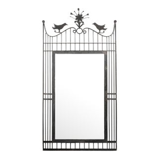 Wrought iron mirror with bird and flower motif For Sale