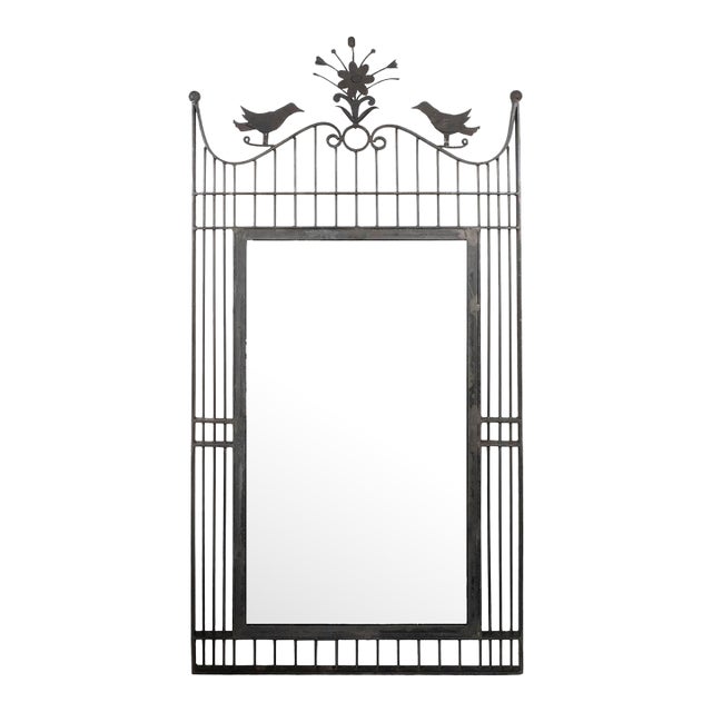 Wrought iron mirror with bird and flower motif For Sale