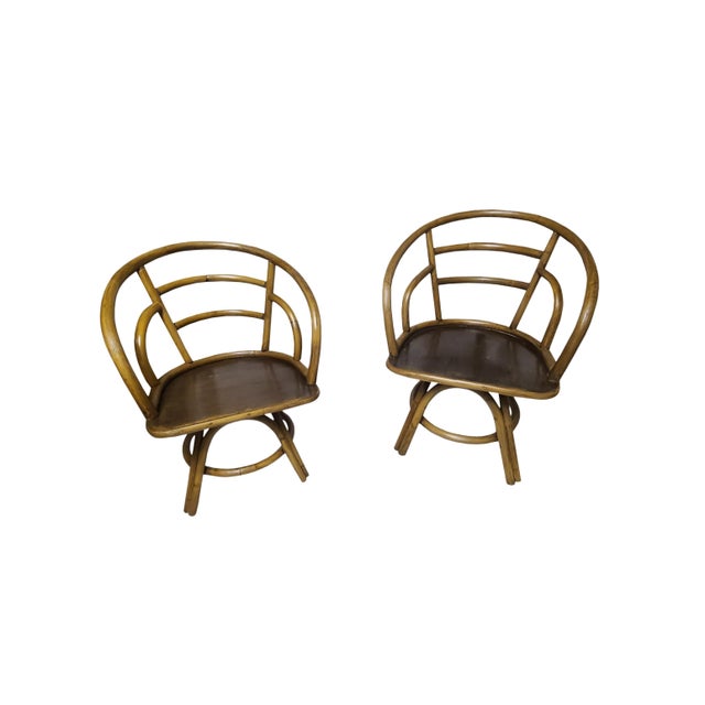 Late 20th Century Late 20th Century Bentwood Bamboo Cane Swivel Dining Chairs Attributed to Brown Jordan | Set of 4 For Sale - Image 5 of 10