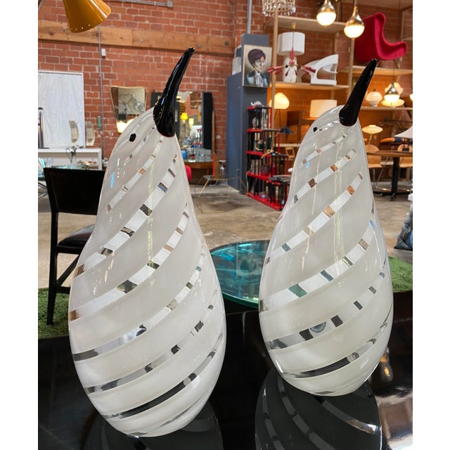 Pair of 2 Black and White Penguin Murano Glass Table Lamp By Mazzega Italy, 1980s Made in Murano blown glass. . They are...
