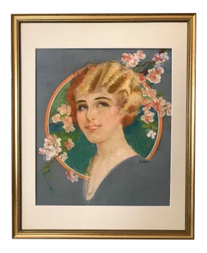 Antique Art Nouveau Pastel Painting of a Woman by J. Ramsperger Circa 1910