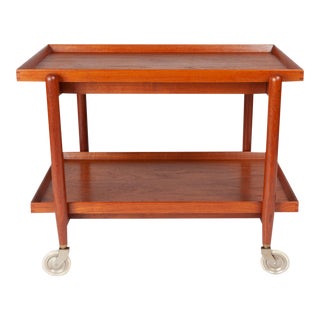 Vintage Danish Modern Teak Tea Service Bar Cart by Poul Hundevad For Sale