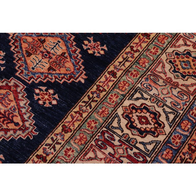 1990s Boho Chic Tribal Super Kazak Blue/Beige Wool Rug - 8'1'' X 9'4'' For Sale - Image 5 of 10
