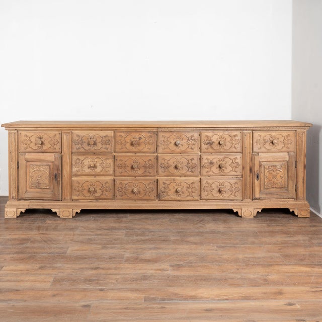 French Provincial 19th Century French Bleached Oak Sideboard Buffet With 14 Drawers For Sale - Image 3 of 18