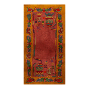 Stunning Rose Pink With Figurative and Geometric Design Antique Chinese Art Deco Rug