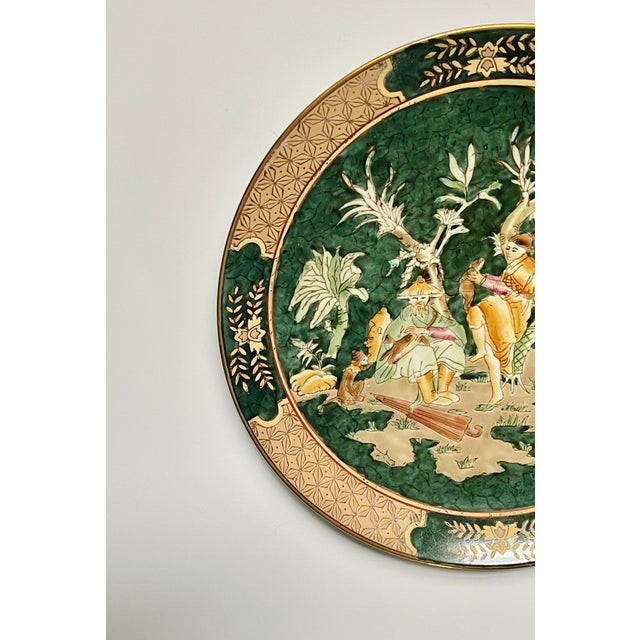 Asian Vintage Scenic Asian Green Plate For Sale - Image 3 of 5