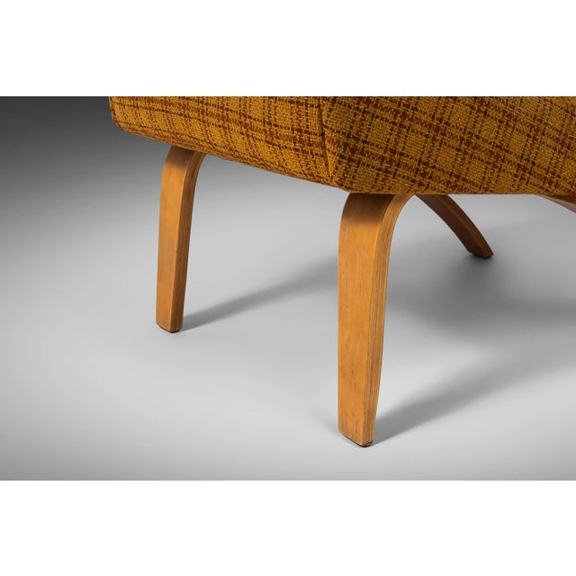 Bentwood Slipper Chairs in Original Yellow Plaid Wool Fabric by Thonet, USA, circa 1940s - A Pair For Sale In Orlando - Image 6 of 12