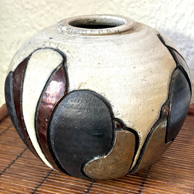 1980s Signed Nancy April Art Deco Raku Vase For Sale - Image 4 of 12