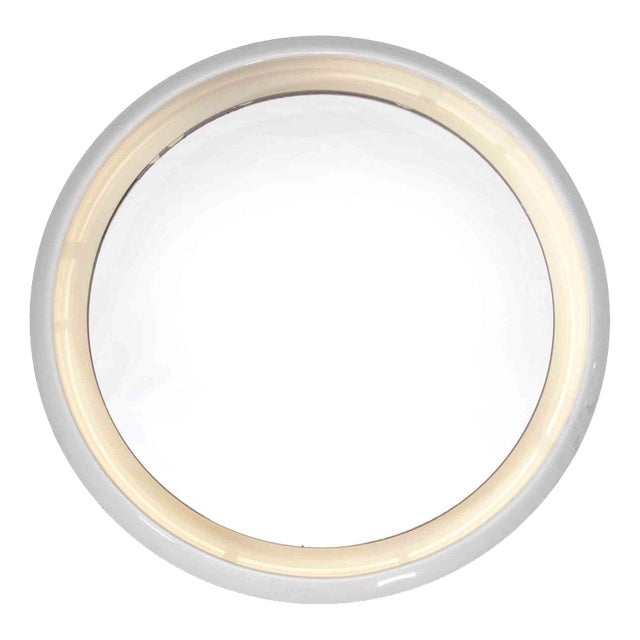 Vintage Backlit Ceramic and Glass Wall Mirror, Europe, 1970s For Sale