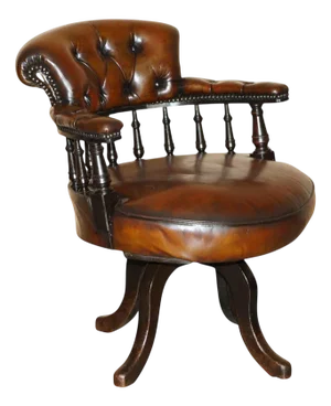 Antique Victorian Fully Brown Leather Chesterfield Captains Chair, 1880
