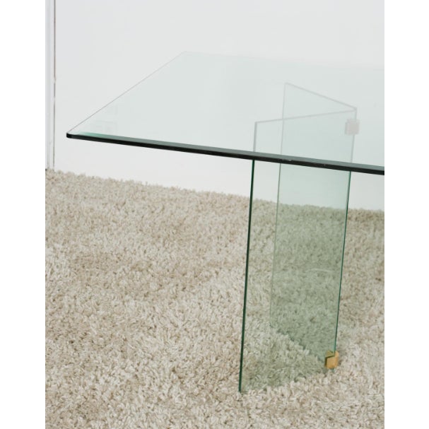 Late 20th Century Vintage Modern Glass & Brass Double Pedestal Dining Table Attributed to Pace Collection For Sale - Image 5 of 5