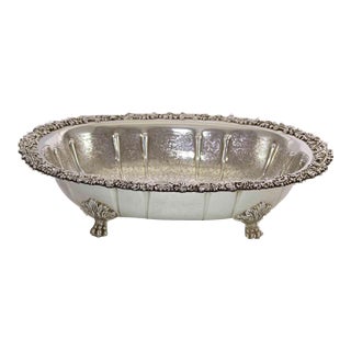 1970's New Oval Embossed & Fluted Bowl, Floral Border For Sale