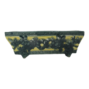 Majolica Japan Rectangular Green & Yellow Flower Planter Box With Grape Feet