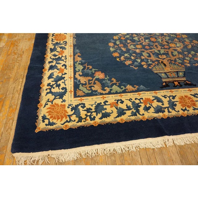 1930s Royal Blue Vase Tree Antique Chinese Peking Carpet 9'4'' X 11'9'' Knotted Wool Rug For Sale - Image 10 of 13
