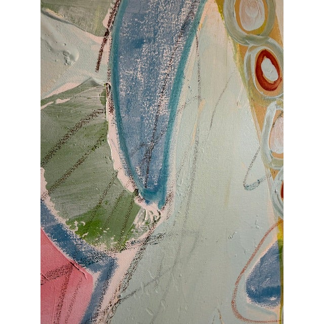 Large Contemporary Abstract Acrylic Painting – Pink, Teal & Circular Motif For Sale In Atlanta - Image 6 of 11