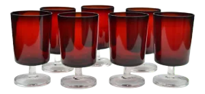 Vintage Large French Red Crystal Glasses- Set of 7