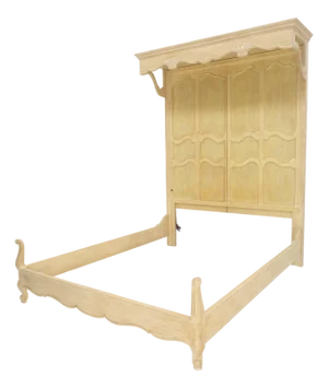 Henredon White Wash Pickled Maple Canopy Light Queen Size Bed Headboard