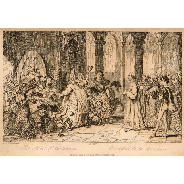 George Cruikshank "The Abbot of Unreason" Christmas Masquerade Scene Engraving c.1838 Dimensions 5.25" Wide x 3.25" High...